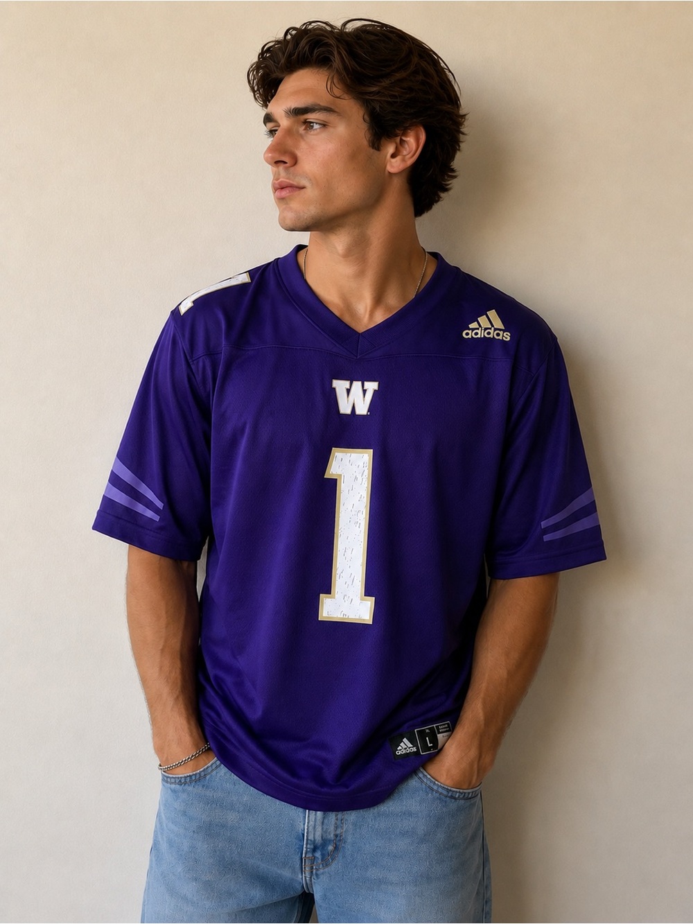 adidas University of Washington Football Jersey with White Gold Accents